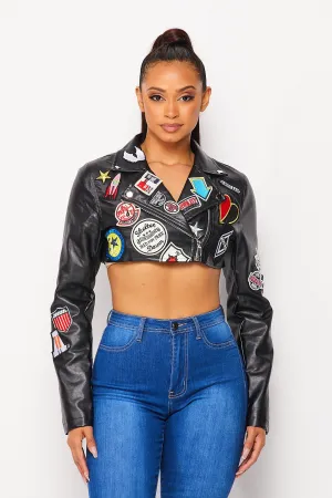 Biker Babe Cropped Faux Leather Jacket