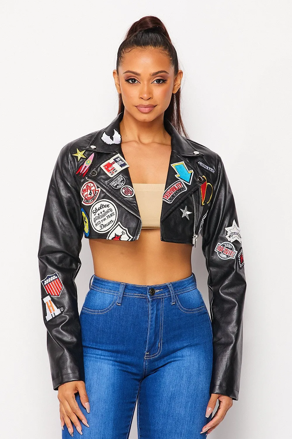 Biker Babe Cropped Faux Leather Jacket