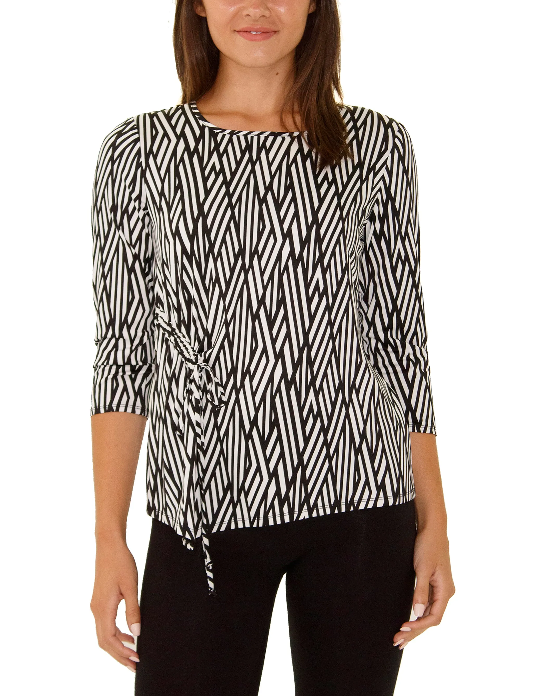 Ethically Sourced Yarn Elbow Sleeve Pullover With Drawstring Detail Top
