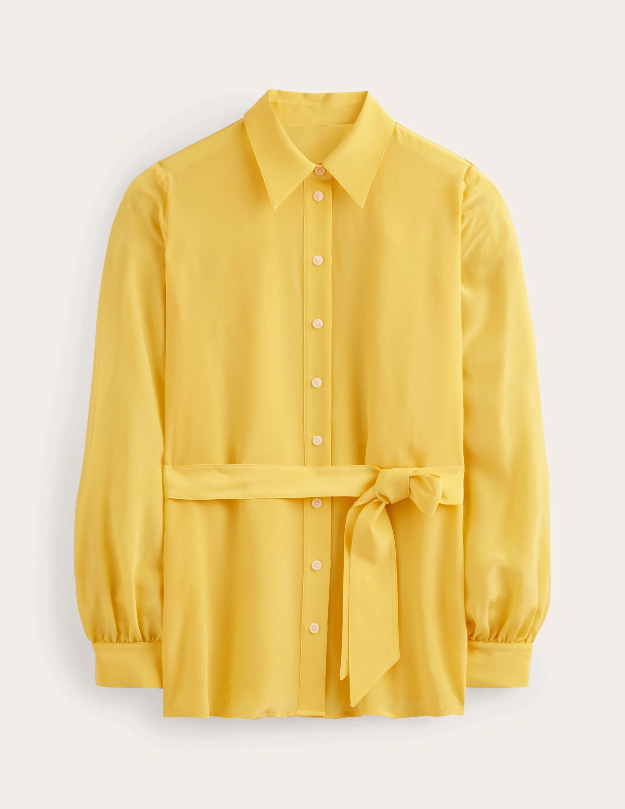 UVProtection Coating Belted Silk Shirt-Vibrant yellow