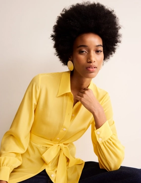 Layered Ventilation Zones AllPurposeWear Belted Silk Shirt-Vibrant yellow