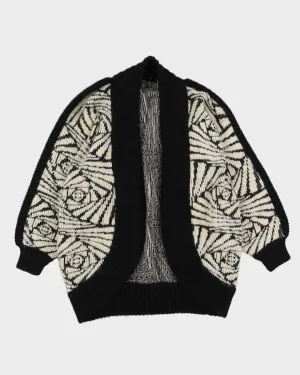 Black And Cream Patterned Knitted Cardigan - M