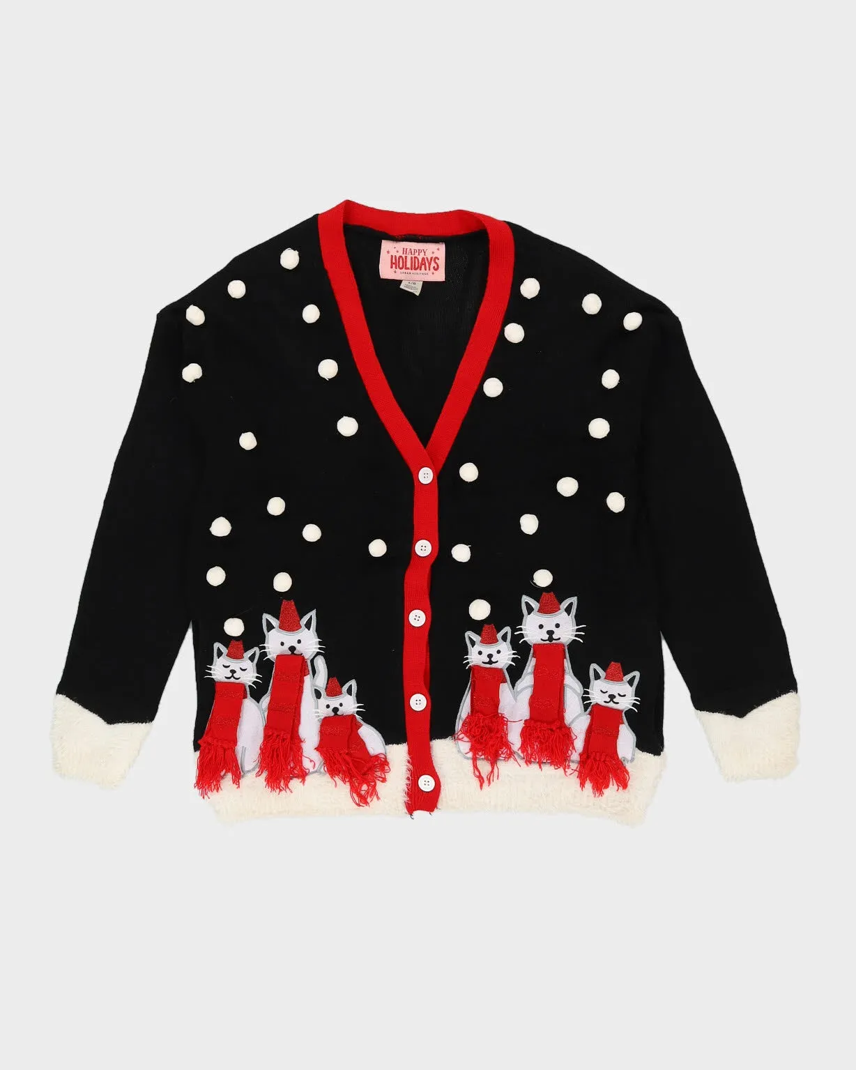 Black Cats Patterned Knitted Christmas Jumper - M