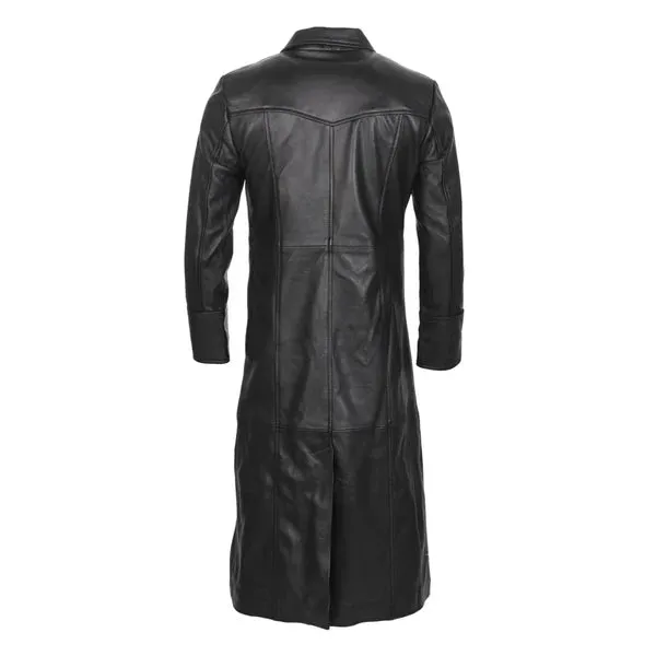 Black Full-Length Classic Leather Trench Coat