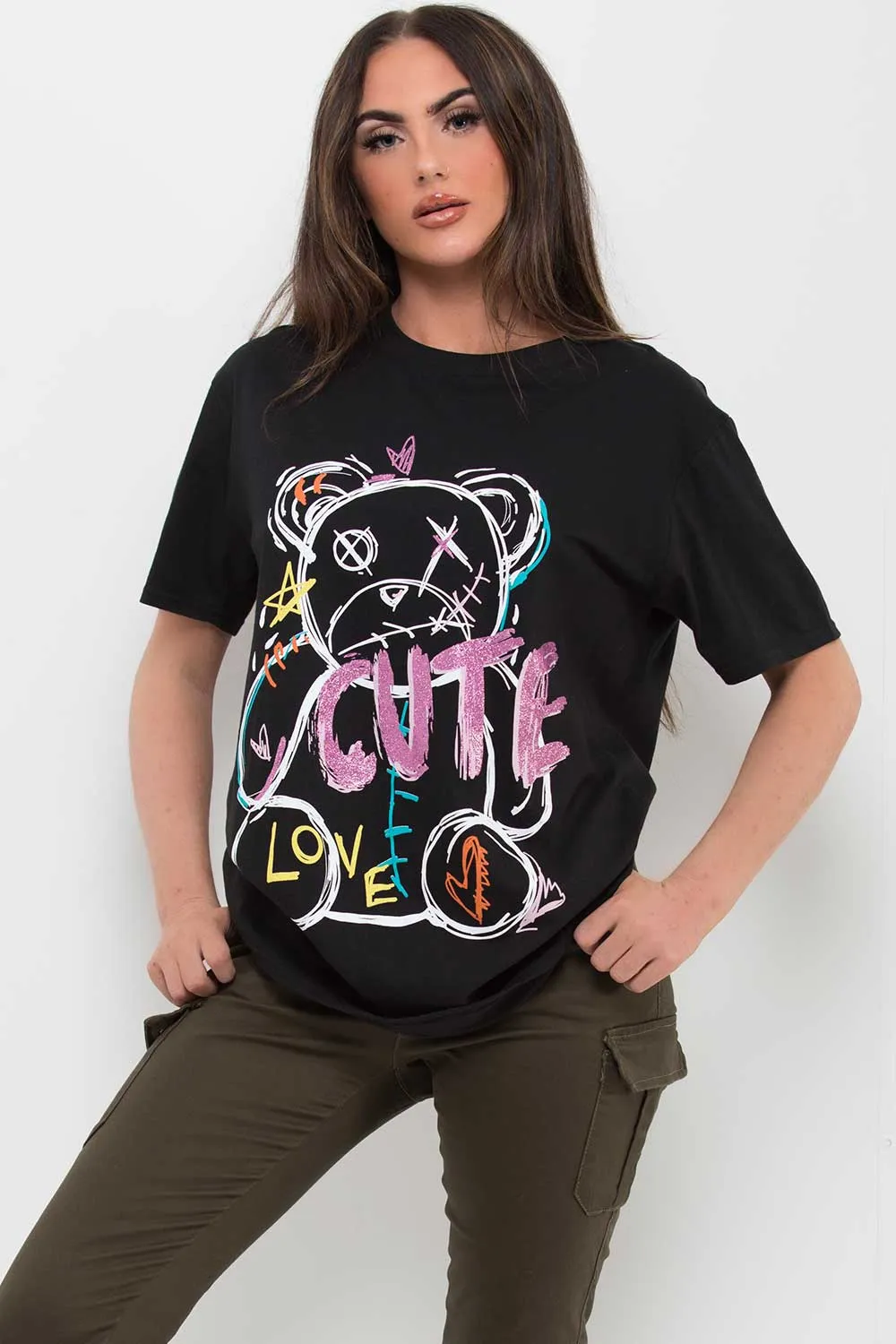 Black Teddy Bear Graphic T Shirt Black