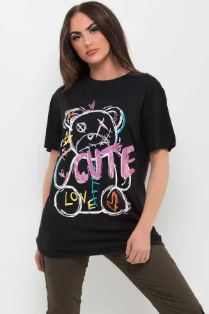 Black Teddy Bear Graphic T Shirt Black