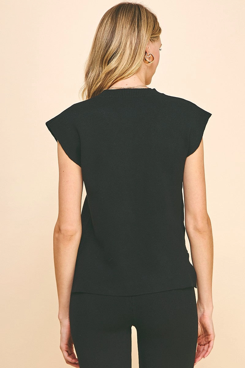 Black V-neck Sweater Vest Reinforced Hemline