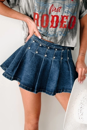 Boastful Generation Gatlin Pleated Mini Skirt (Denim) Versatile Comfort Wear Adjustable Belt Loops