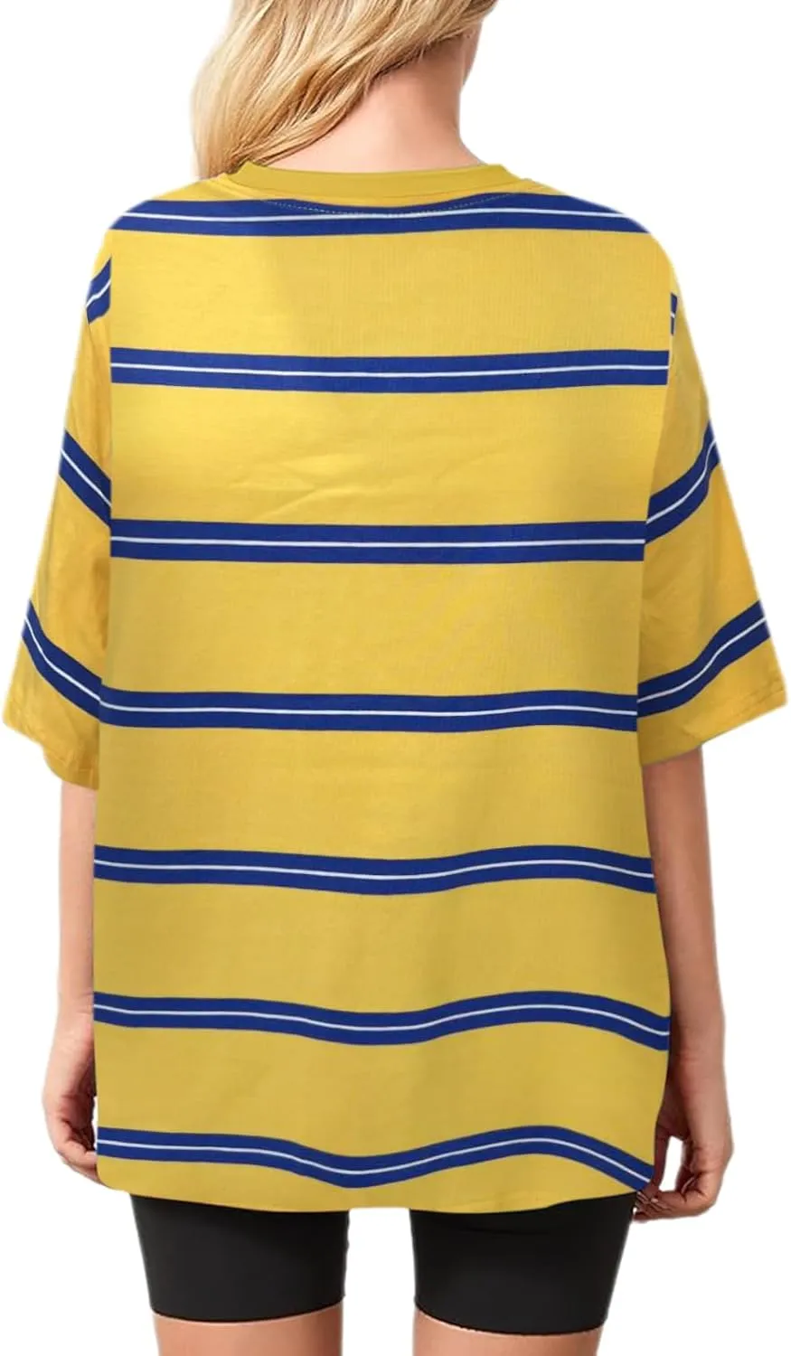 Bobeutou Women Oversized Striped Tshirt Color Block Crew Neck Short Sleeve T-Shirts Basic Shirt Loose Casual Tee Tops