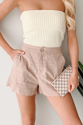 Weekend Adventure Anti Static Finish Fireside Vibes High Rise Woven Eyelet Shorts (Mocha)