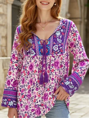 FlexibleLayeredConstruction Water Repellent Finish Bohemian print long-sleeved T-shirt