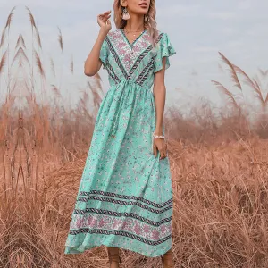 Dressy Yet Comfortable BOHO FROCK WITH RUFFLED SLEEVES_CWDMD1955