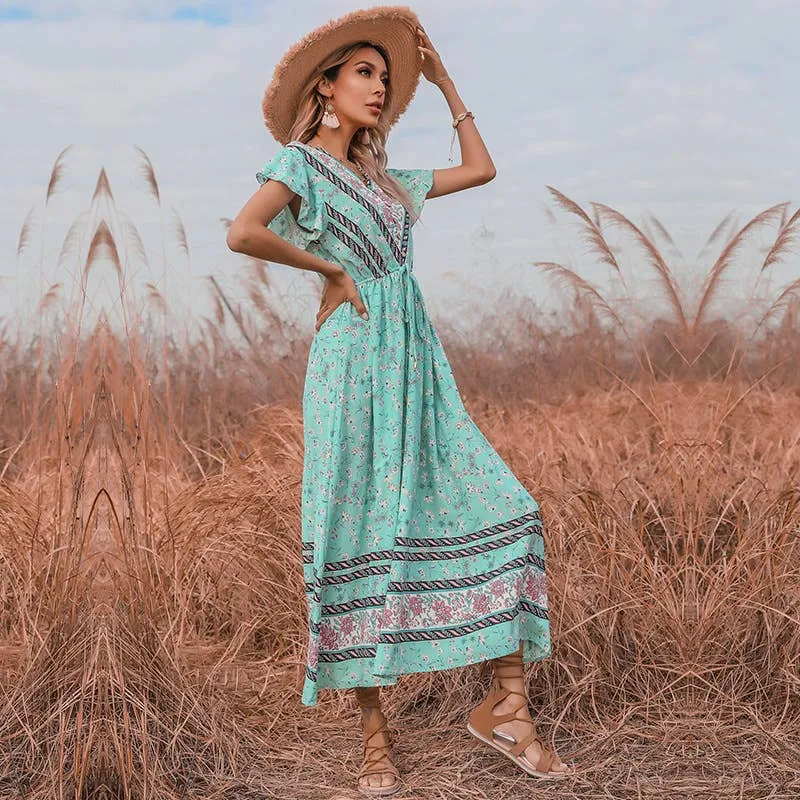 BOHO FROCK WITH RUFFLED SLEEVES_CWDMD1955 Petite friendly
