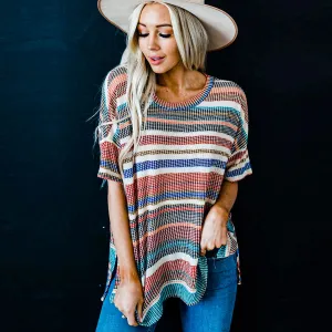 Boho Striped Color Block Top