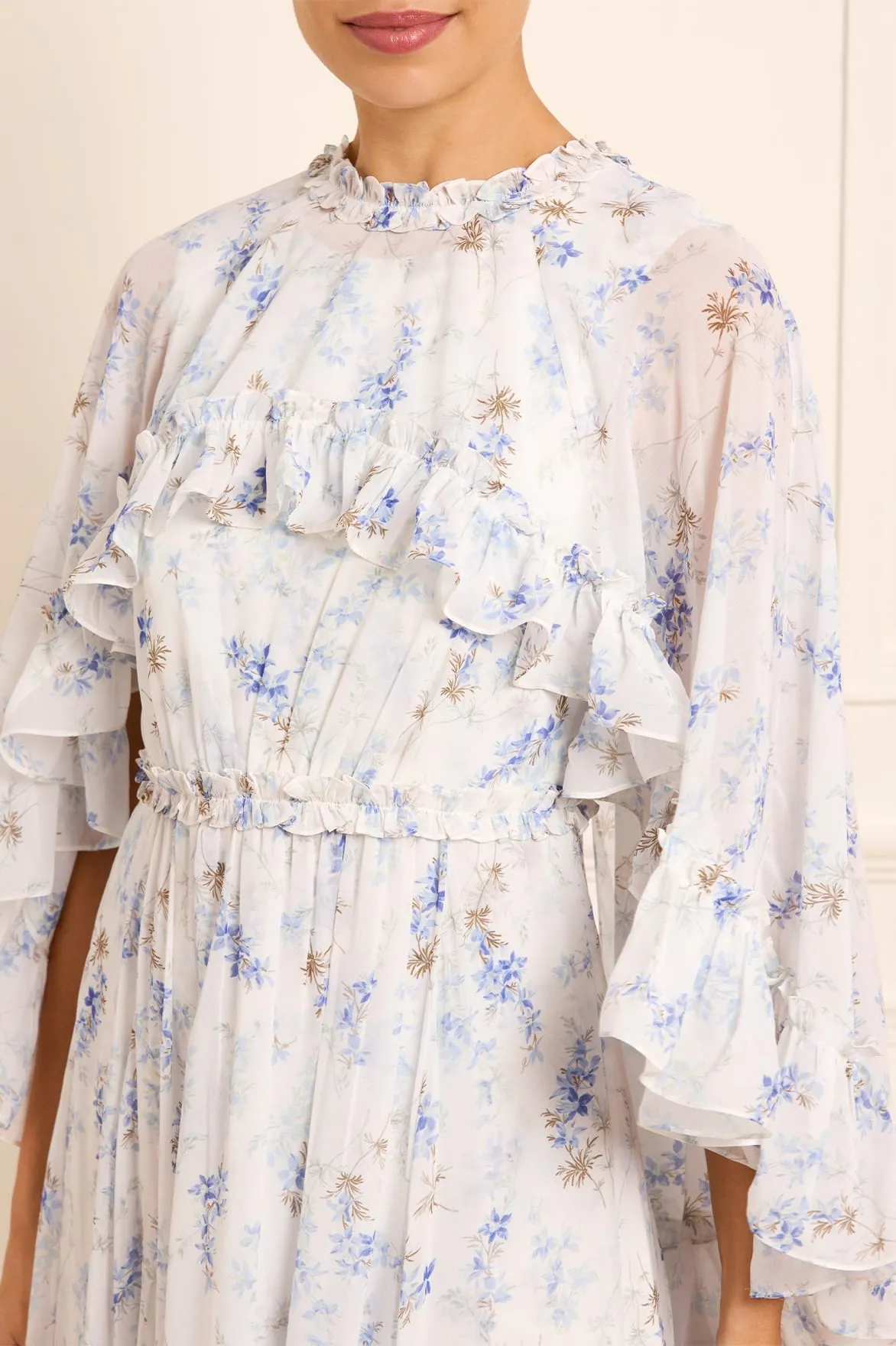 Ophelia Ditsy Harper Chiffon Cape Ankle Gown Smooth Design