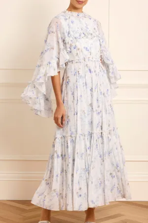 Ophelia Ditsy Harper Chiffon Cape Ankle Gown Cozy Wearable Chilly Comfort Wear