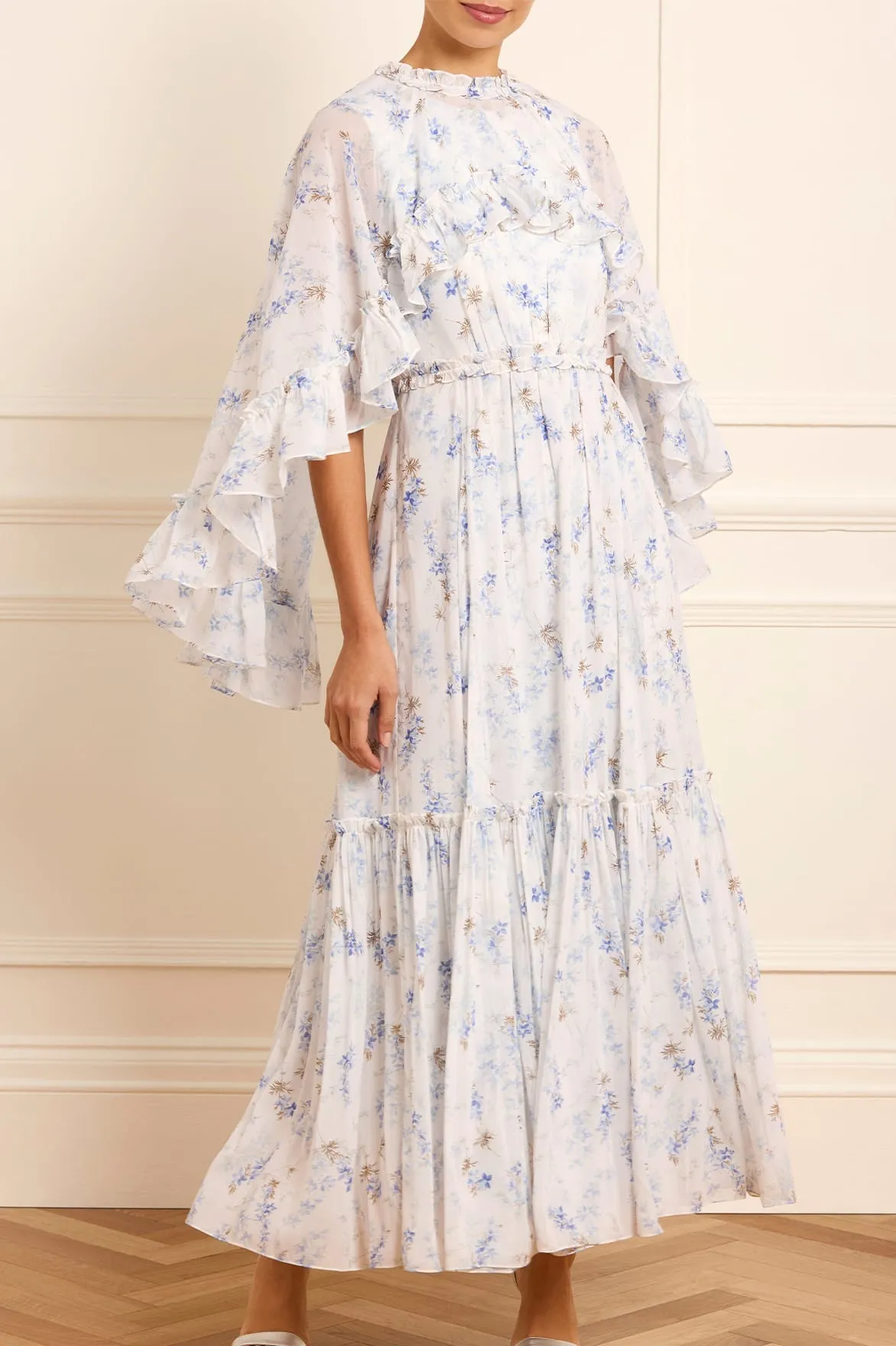 Ophelia Ditsy Harper Chiffon Cape Ankle Gown Cozy Wearable Chilly Comfort Wear