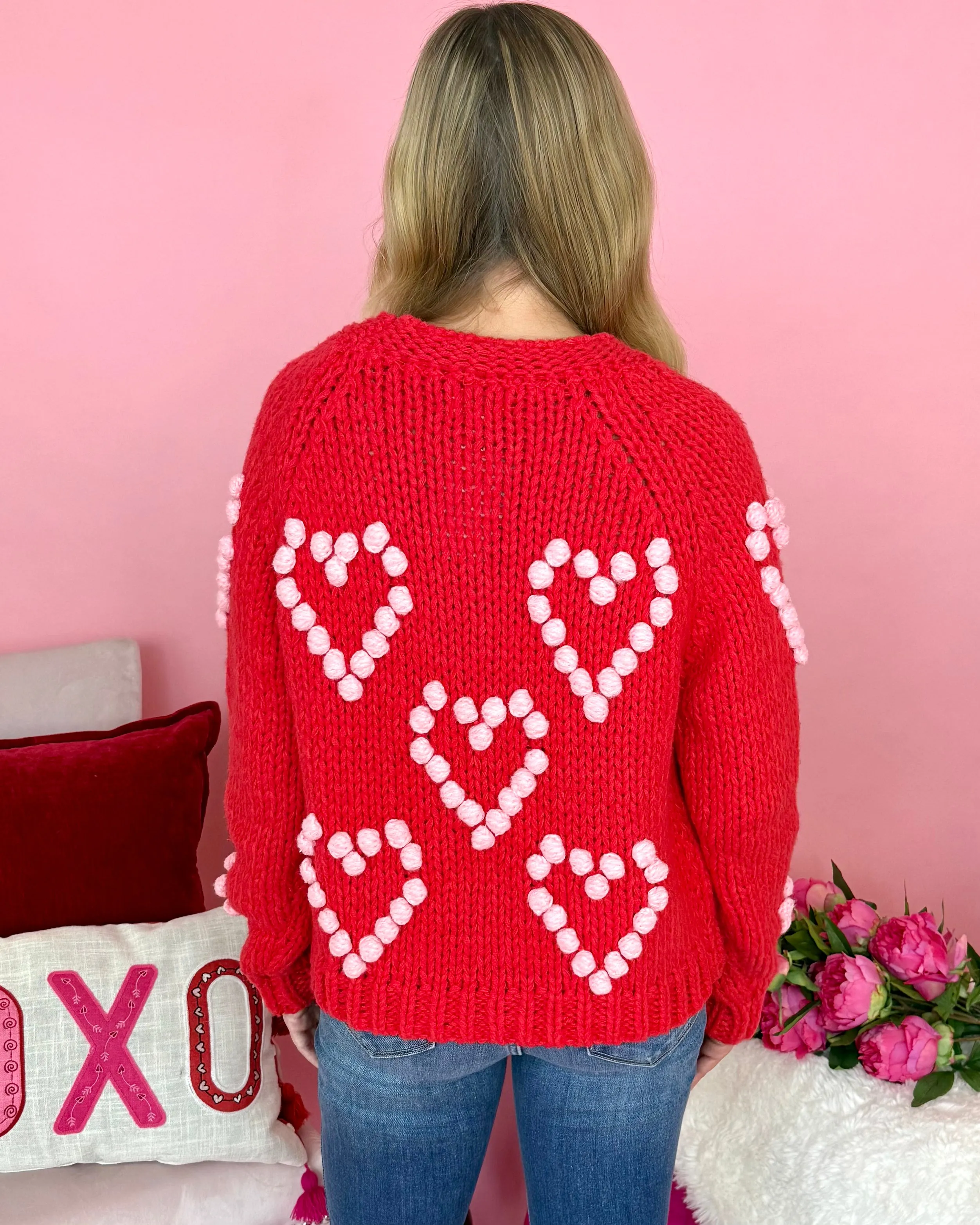 Bold Love Red/Blush Pom Sweater
