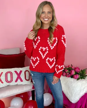 Bold Love Red/Blush Pom Sweater