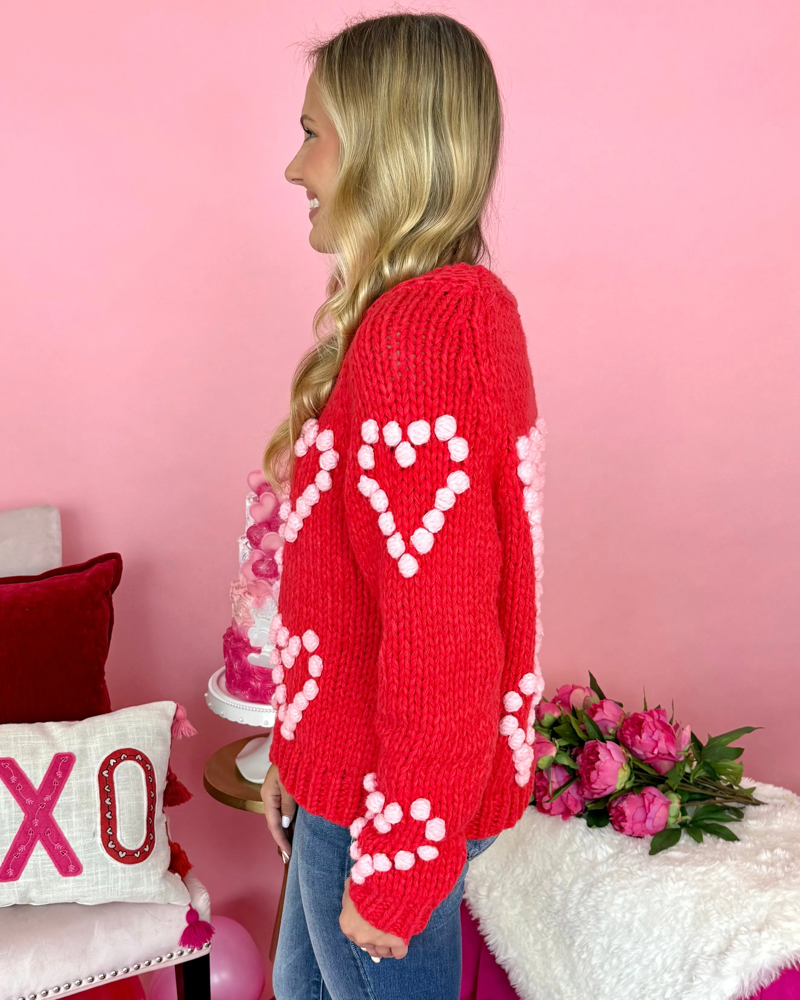 Bold Love Red/Blush Pom Sweater