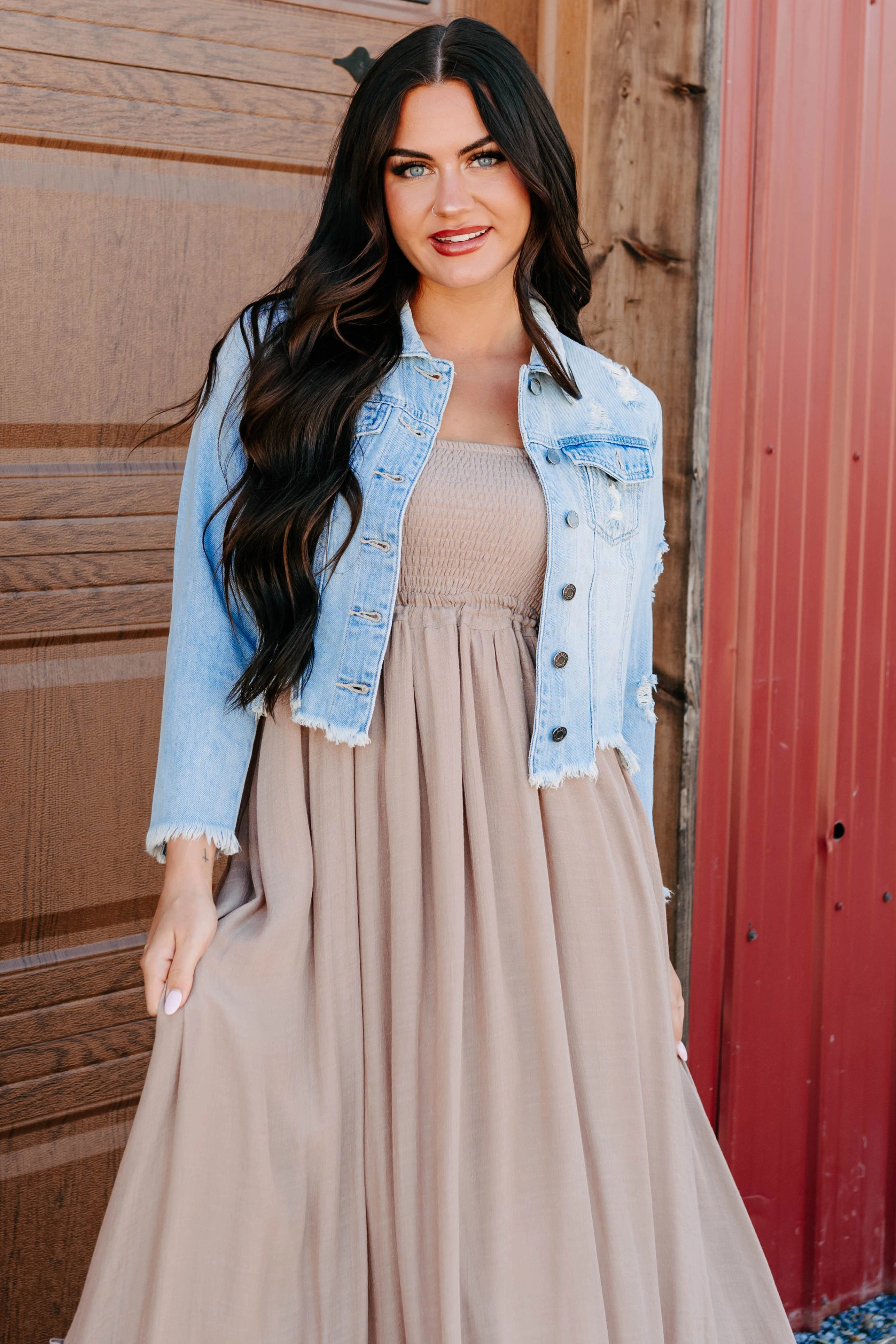 Bold By Nature Cello Distressed Denim Jacket (Light) Back Glow