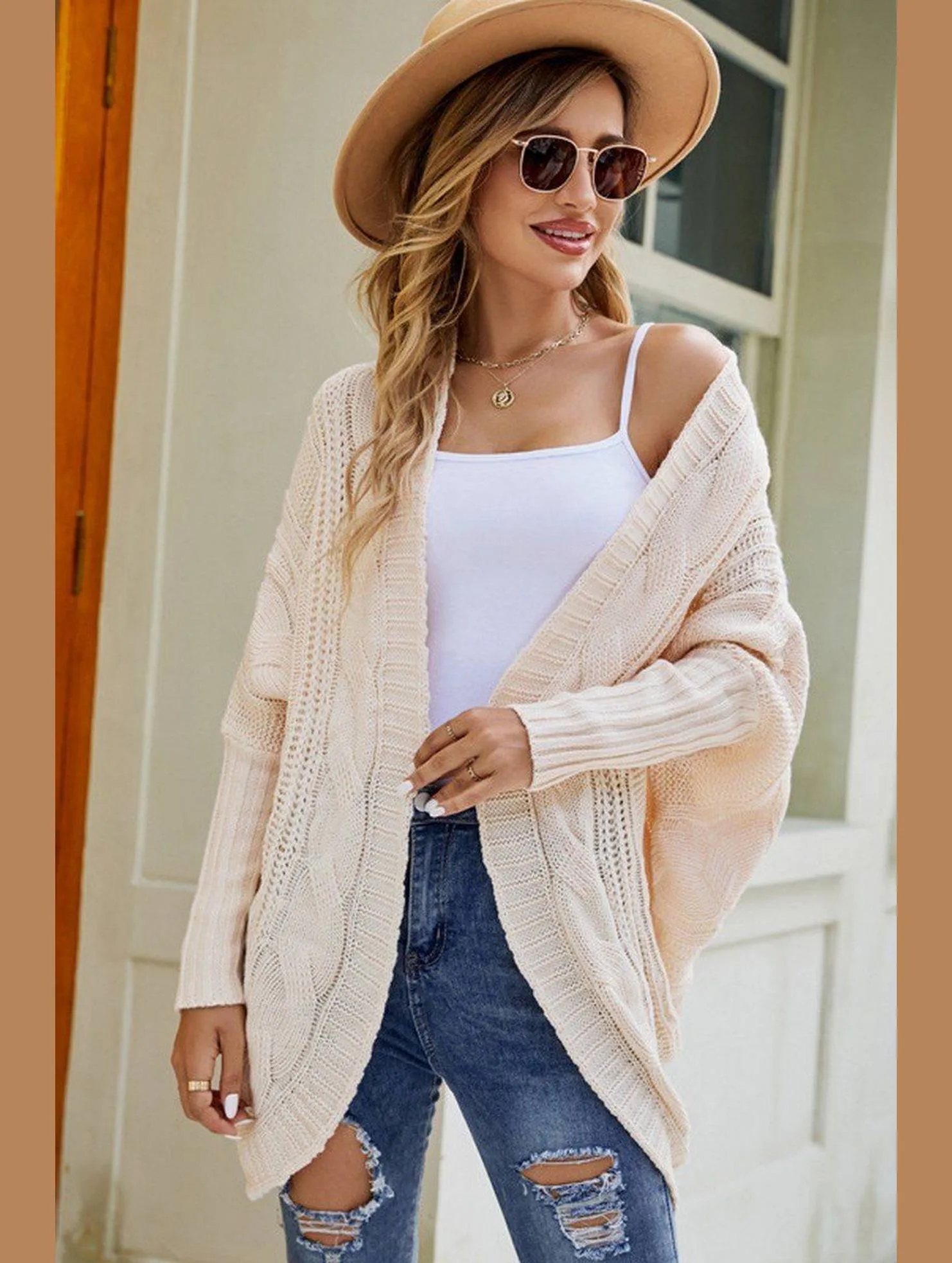 WOMEN CHUNKY KNITTED SOLID FALL WINTER CARDIGAN Reinforced Neckline HighDensity Weave
