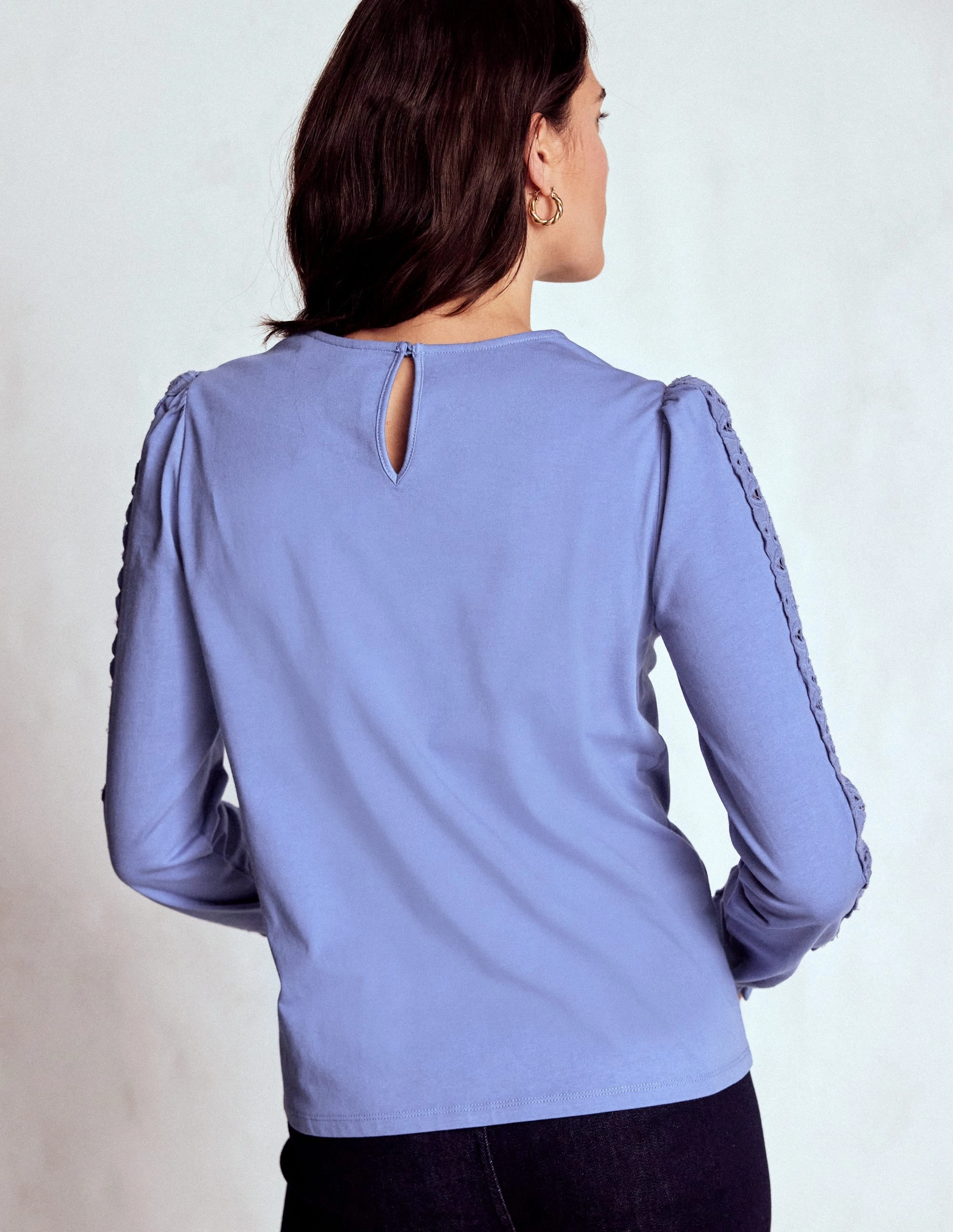 Scarlett Broderie Trim Top-Soft Blue DurableWeave