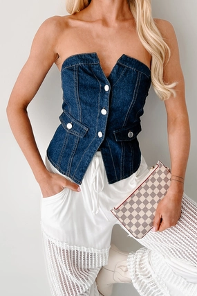 simple design Radiate Strength Strapless Denim Top (Dark)