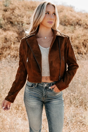 Quick Pack RipstopFabric Boots & Blush Rhinestone Studded Suede Jacket (Camel)