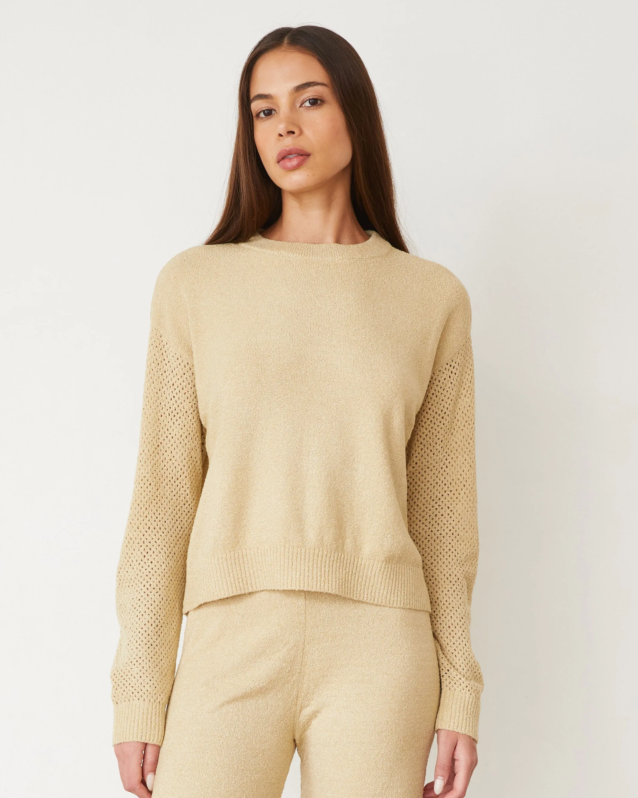 Formal Shirt Friction Resistant Finish Boucle Knit Mesh Mixed Sweater