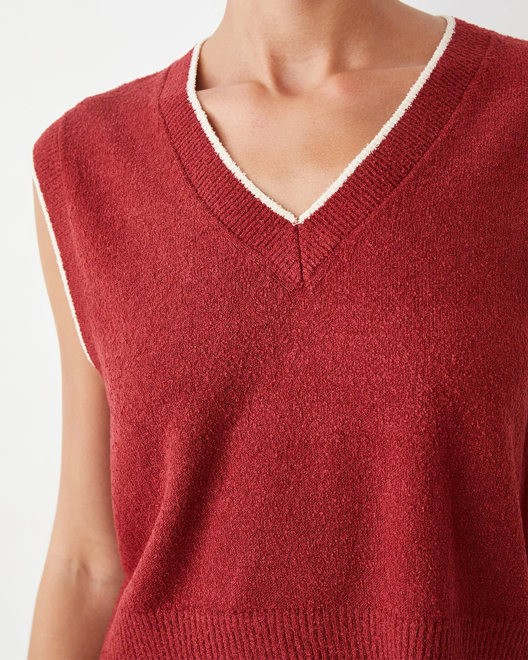Boucle Knit V Neck Sweater Vest HiddenStoragePocket