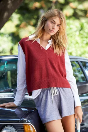 Boucle Knit V Neck Sweater Vest ZeroWastePattern Anti Slip Shoulder Padding