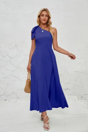 Comfy Layers BOW ONE-SHOULDER BELTED DRESS_CWDMD1831