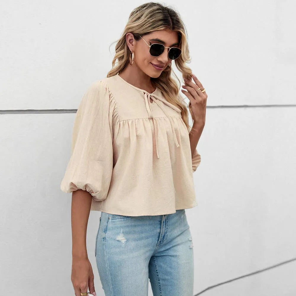 CrossBackDesign BOW TOP WITH FIVE-QUARTER SLEEVES_CWTBLS0768