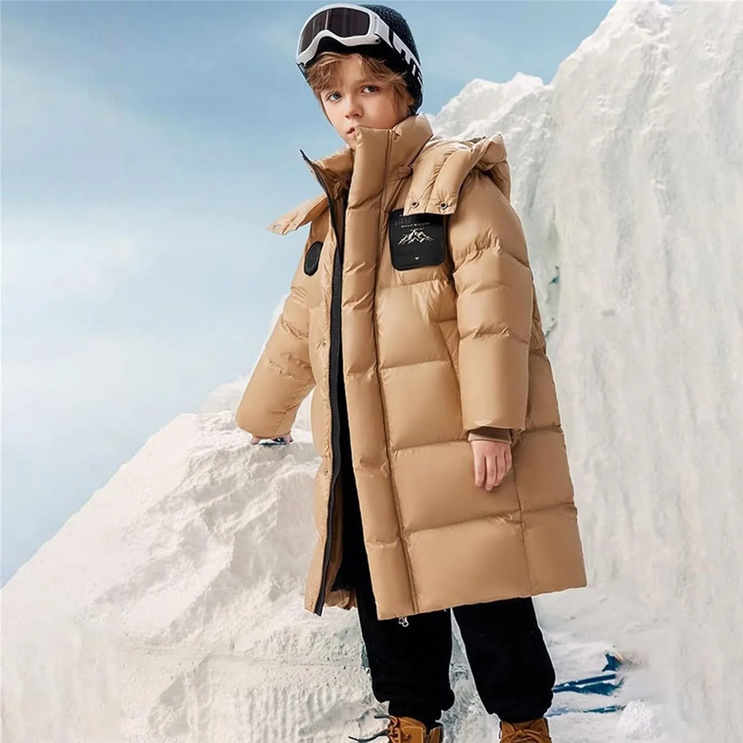 Boys Girls Long Hooded Down Winter Coat Kids Puffer Down Jacket Thick Warm Coat Parka Padded Jacket Fashion Clothes