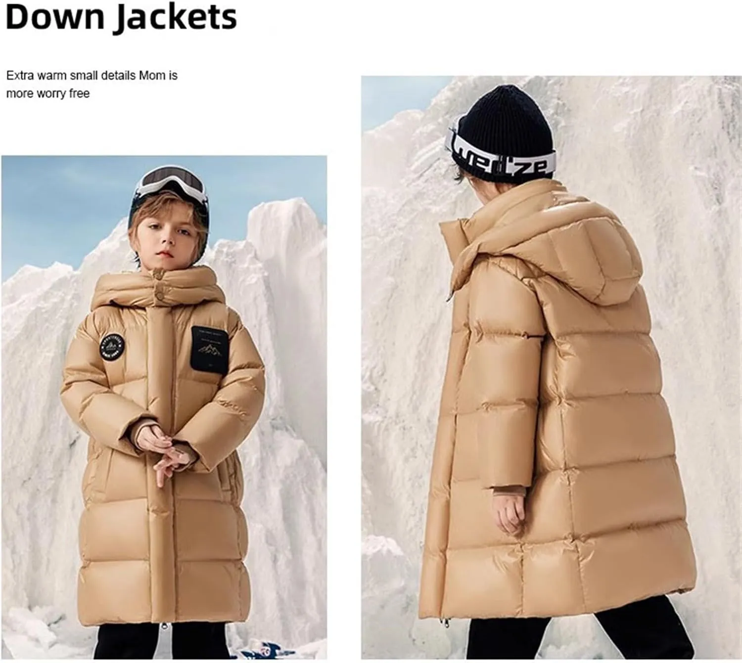 Boys Girls Long Hooded Down Winter Coat Kids Puffer Down Jacket Thick Warm Coat Parka Padded Jacket Fashion Clothes