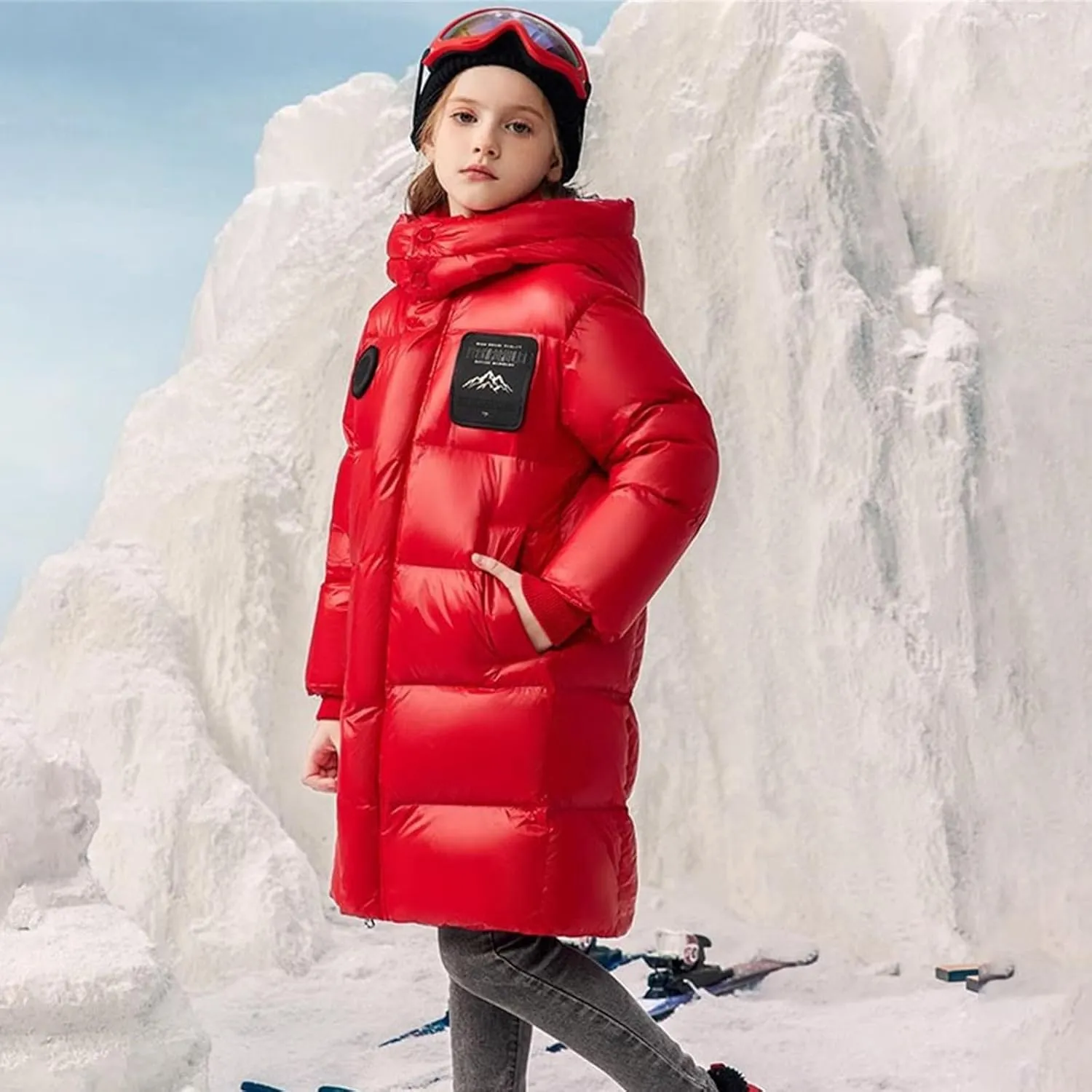 Boys Girls Long Jacket Hooded Down Coat Kids Puffer Down Jacket Thick Warm Coat Padded Winter Jacket Fashion