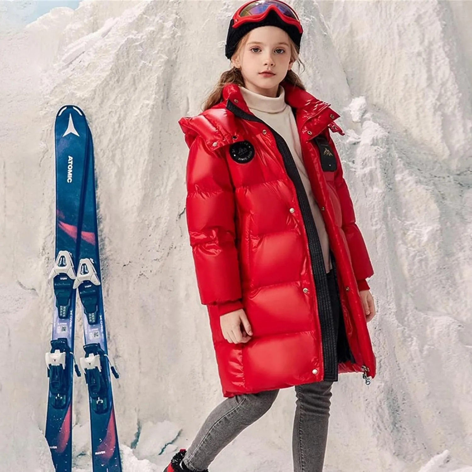 Boys Girls Long Jacket Hooded Down Coat Kids Puffer Down Jacket Thick Warm Coat Padded Winter Jacket Fashion