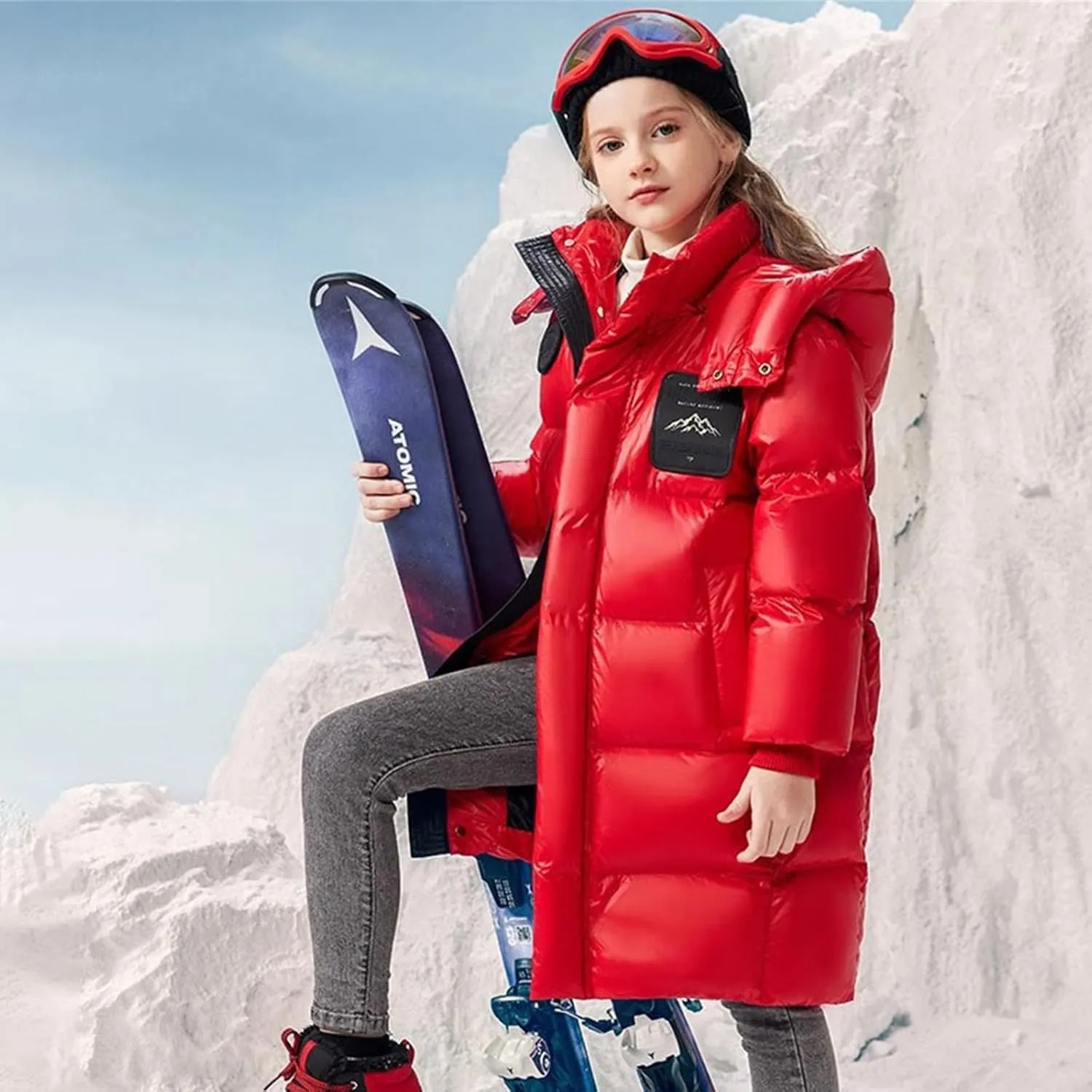 Boys Girls Long Jacket Hooded Down Coat Kids Puffer Down Jacket Thick Warm Coat Padded Winter Jacket Fashion