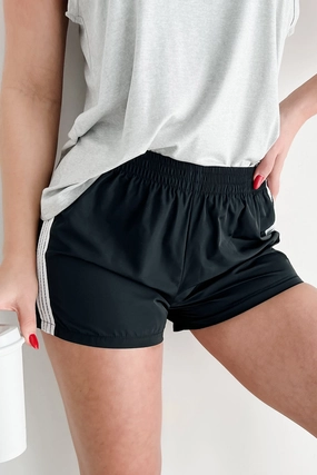 Slim Silhouette Minimal Waist Breaking A Sweat Side Stripe Track Shorts (Black)