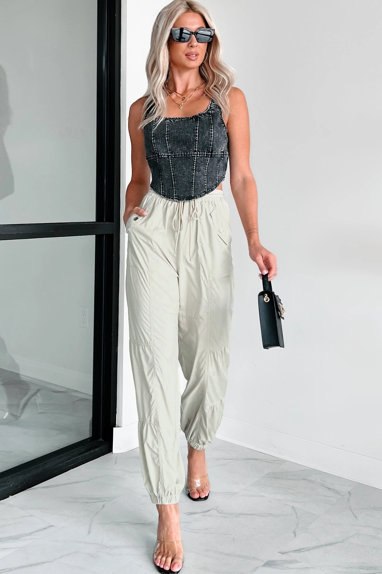 Fashionable Cut Breaking Barriers Drawstring Waist Joggers (Sage)