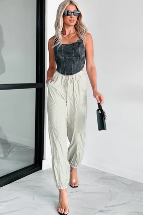 Fashionable Cut Breaking Barriers Drawstring Waist Joggers (Sage)