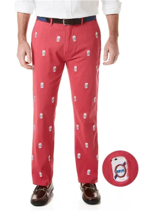 Stable Shape Harbor Pant Stretch Twill Hurricane Red with Beer Cans