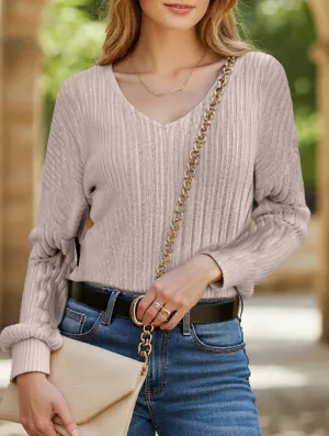 Fashionable V-neck long-sleeved sweater FlatlockSeamTechnique