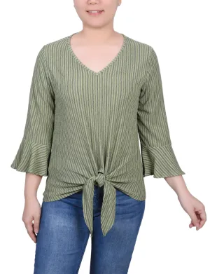 Petite 3/4 Bell Sleeve Textured Knit Top Soft Pullover