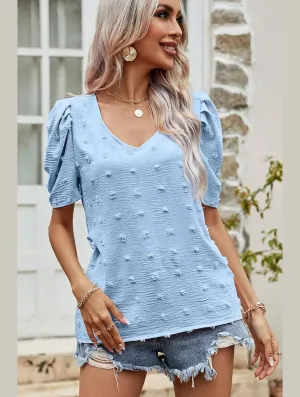 StretchFit Design PUFF SLEEVE DEEP NECK CASUAL TOP
