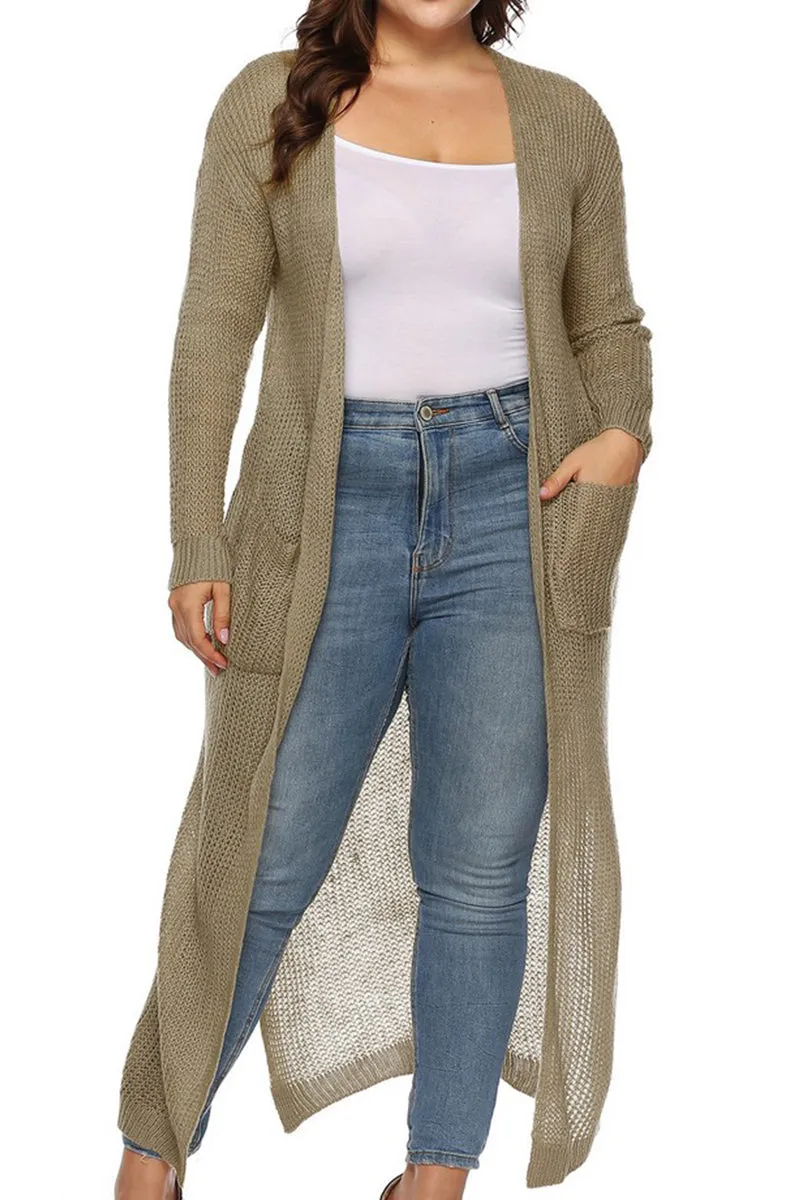 WOMEN PLUS SIZE OPEN FRONT LONG LENGTH CARDIGAN Seamless Knit Design