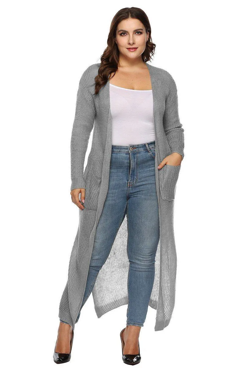 WOMEN PLUS SIZE OPEN FRONT LONG LENGTH CARDIGAN ColorfastMaterial
