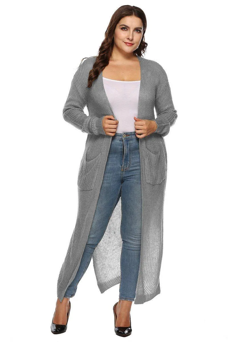 Non Restrictive Armhole Cut WOMEN PLUS SIZE OPEN FRONT LONG LENGTH CARDIGAN