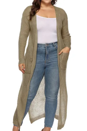 WOMEN PLUS SIZE OPEN FRONT LONG LENGTH CARDIGAN Seamless Knit Design